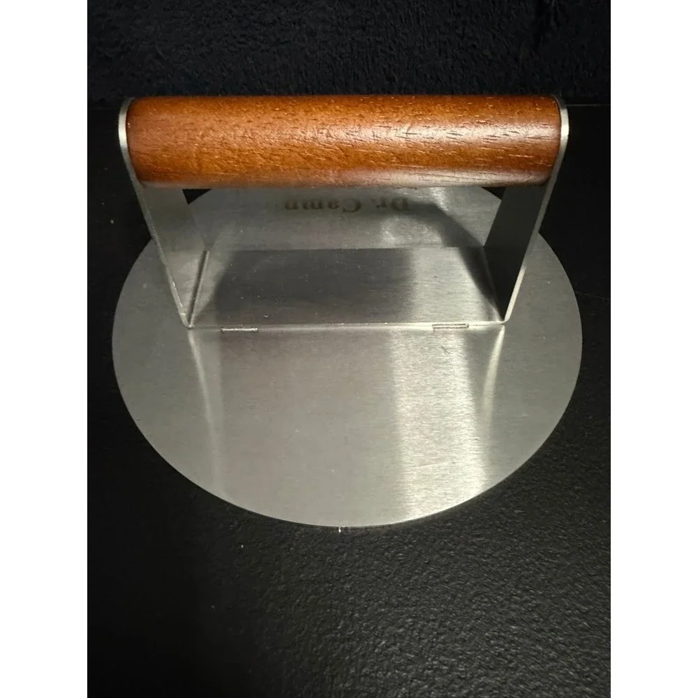 Dr. Camp Bacon Press Stainless Steel Round Meat Weight with Wood Handle Silver